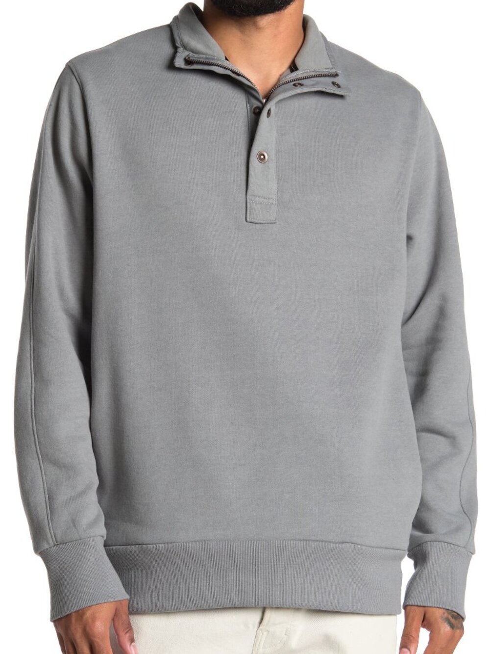PTO Grey Green Fleece Button Front Mock Neck Pullover